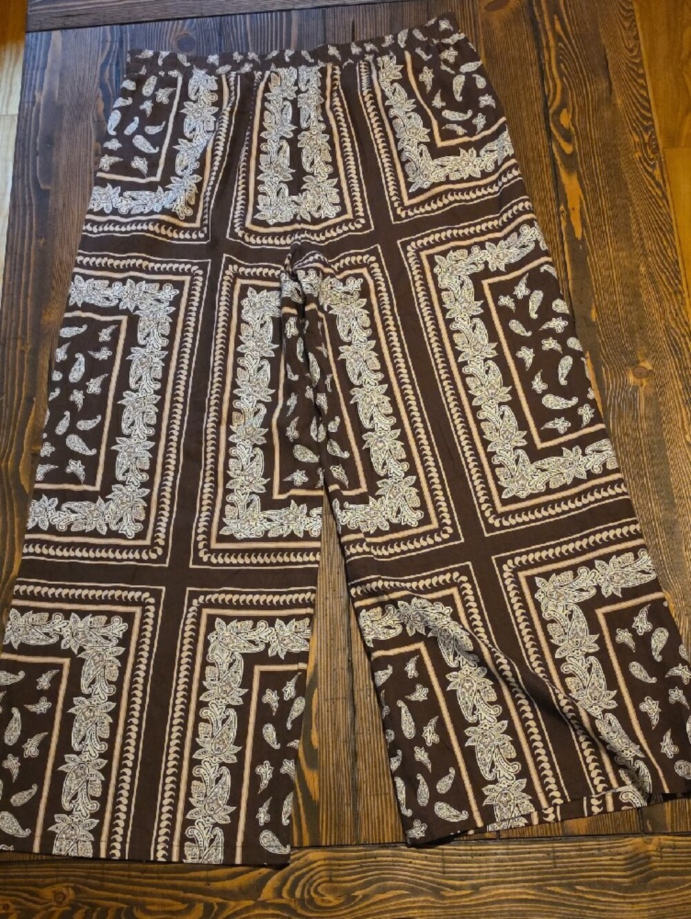 Rachel Zoe NWT Brown Paisley Border Print Wide Leg Palazzo Pants Size XL - Picture 4 of 7